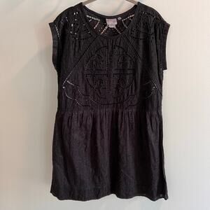 Vanessa Virginia Anthropologie Black Eyelet Dress Size M